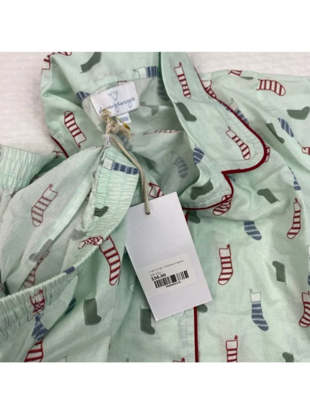 Dear Georgie Stockings 2 Piece Pajama Set Boys Size 10 - 11 Y Green Long Sleeve